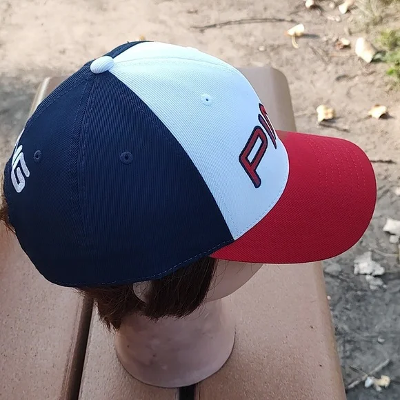 PING Embroidered White Blue Red Visor Snapback Golf Cap Hat
